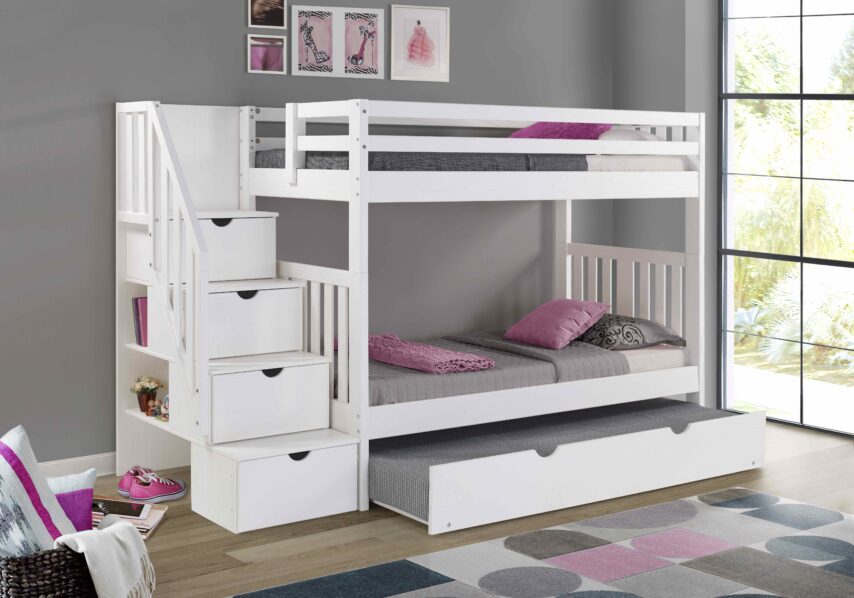 Cambridge White T/T Bunk Bed With Staircase